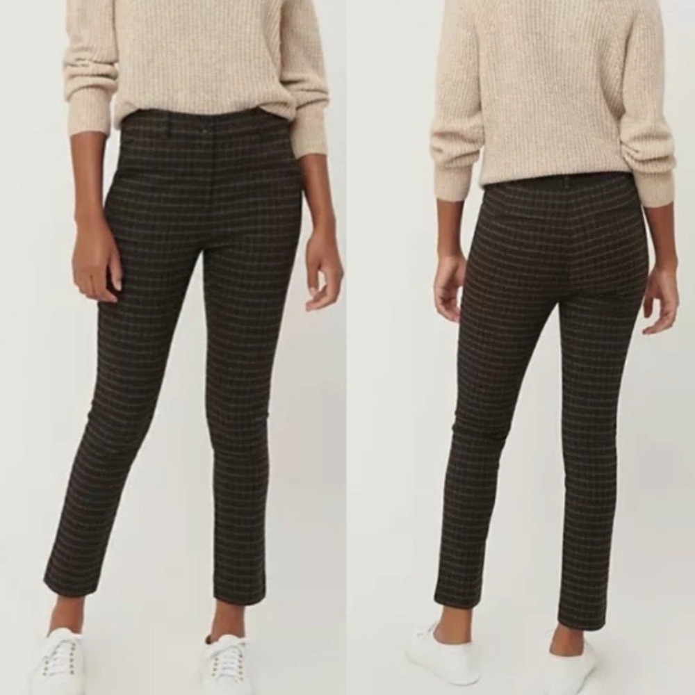 Loft Size 10 Petite Black Brown Plaid Skinny Ankle Pants